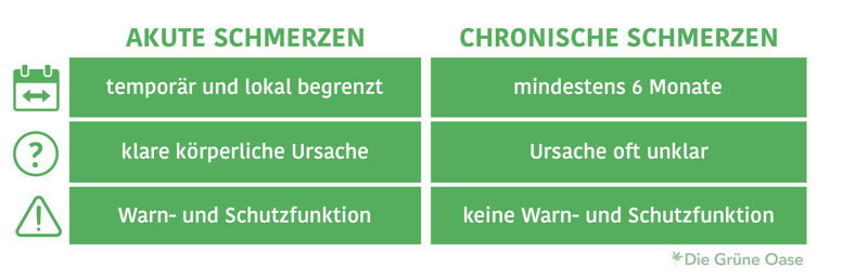 Bei Schmerzen unterscheidet man zunächst zwischen akuten und chronischen Schmerzen
